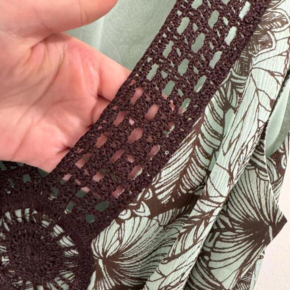 Vintage i.e Green & Brown Silk Boho Crochet V-Neck Sleeveless Tank- Size PL - Picture 4 of 4